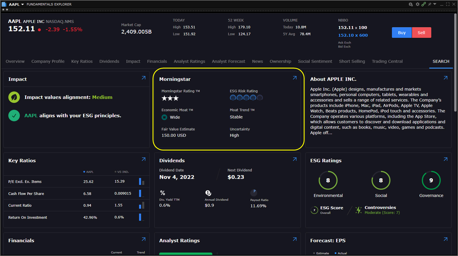 Morningstar Fundamentals Widget