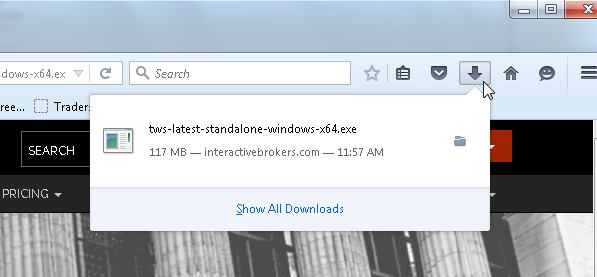 TWS Install for Windows Screen