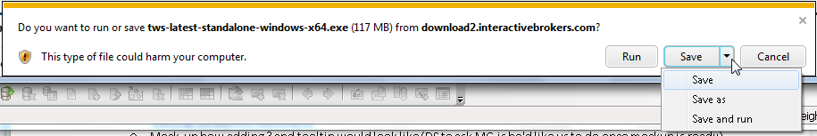 TWS Install for Windows Screen
