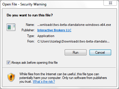 TWS Install for Windows Screen