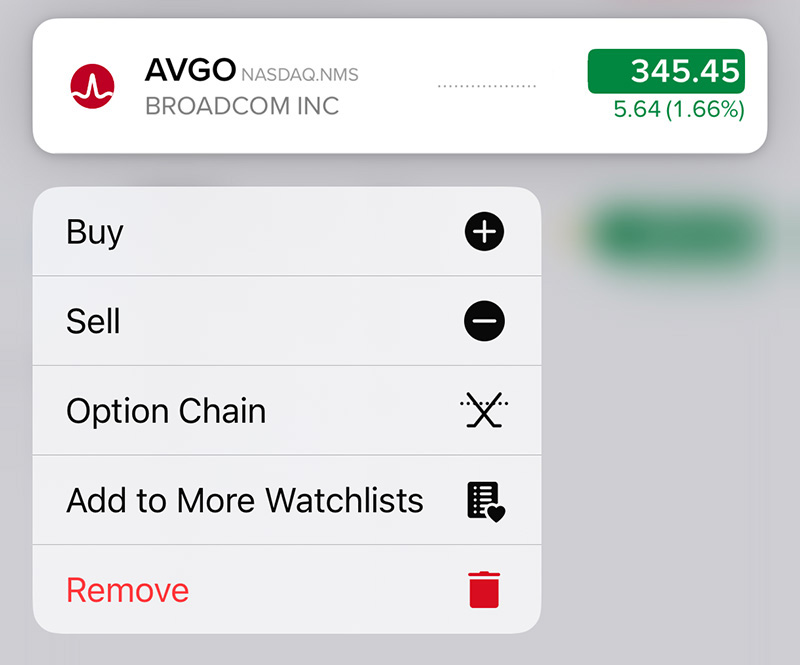 IBKR GlobalTrader - long-press interface