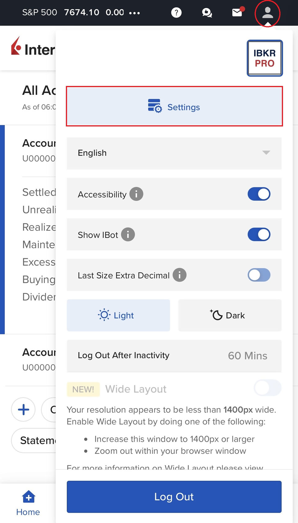 Client Portal settings mobile browser