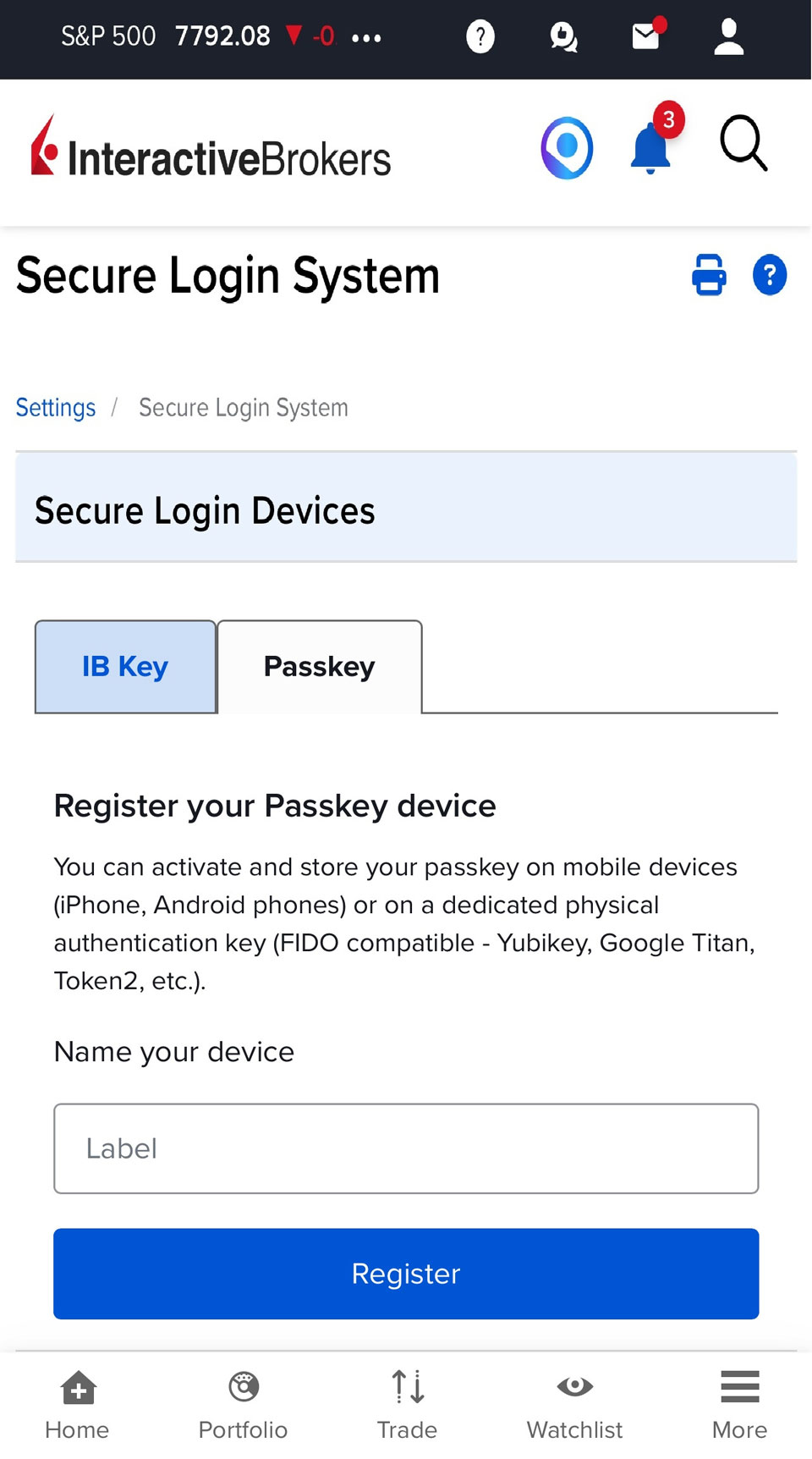 Register passkey